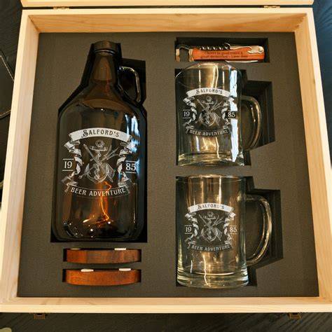 Gift box with a beer growler and accessories