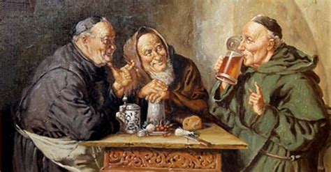 Monaci che producono birra in un monastero medievale