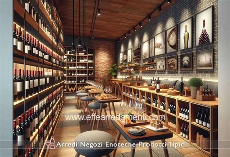 Interno di un'enoteca con esposizione di bottiglie di vino e prodotti gastronomici