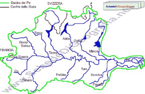 Mappa del bacino del fiume Po