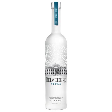 Dettaglio della bottiglia di Belvedere Vodka con l'illustrazione del Palazzo Belweder