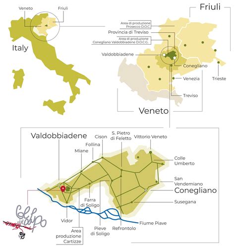 Mappa della zona DOCG Prosecco con evidenziata Cartizze
