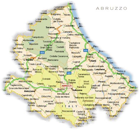 Mappa dell'Abruzzo con evidenziate le zone vitivinicole