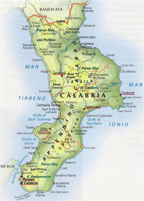 Mappa della Calabria con evidenziate Rende e Catanzaro Lido