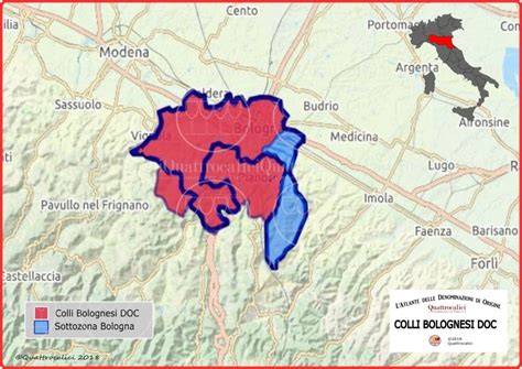 Mappa della zona dei Colli Bolognesi con evidenziata Montebudello