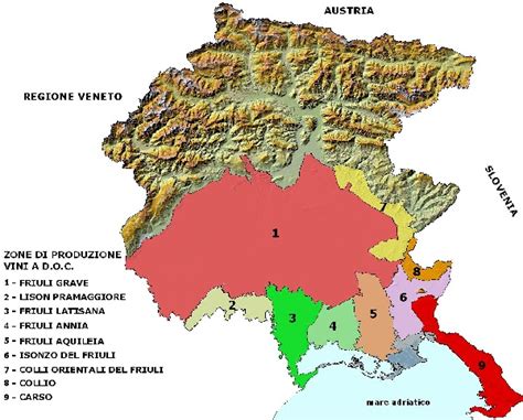 Mappa del Collio Goriziano con indicazione dei confini e dei fiumi