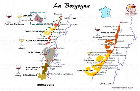 Mappa della Borgogna con indicazione delle zone vinicole