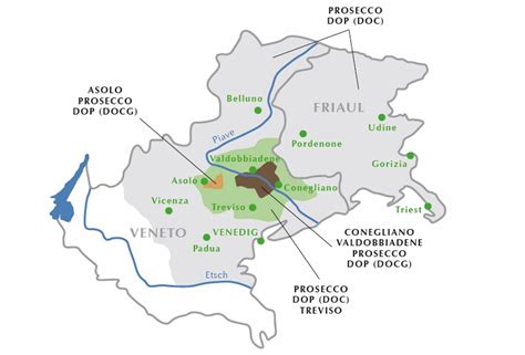 Mappa delle zone di produzione del Prosecco DOCG