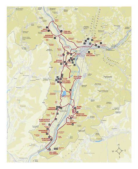 Mappa dell'Alto Adige con Appiano sulla Strada del Vino evidenziata