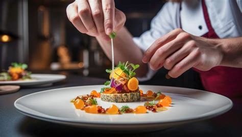 Un cuoco che prepara un piatto gourmet con ingredienti freschi in una cucina professionale