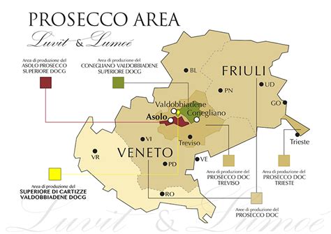 Mappa delle zone di produzione del Prosecco