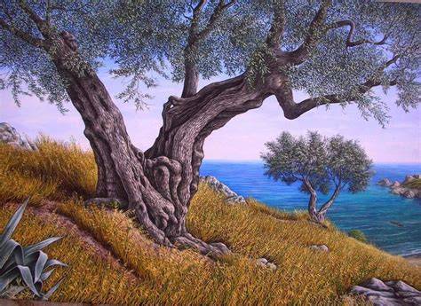 Paesaggio mediterraneo con ulivi e mare