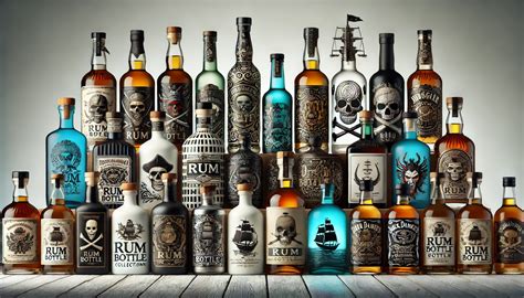 Diverse bottiglie di rum con etichette elaborate