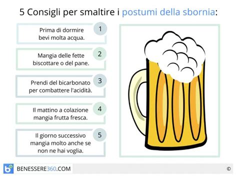Infografica sui sintomi e rimedi dei postumi di una sbornia