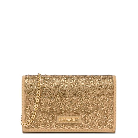Pochette strass champagne con dettagli dorati