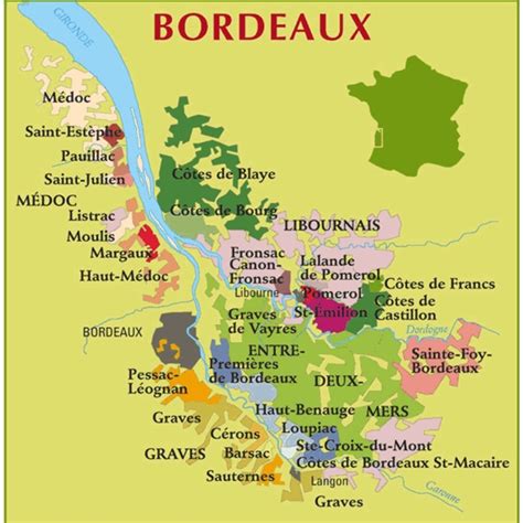 Mappa della regione di Bordeaux, Francia