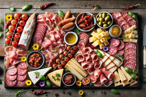 Un tagliere ricco di formaggi, salumi e pane su un tavolo in un pub