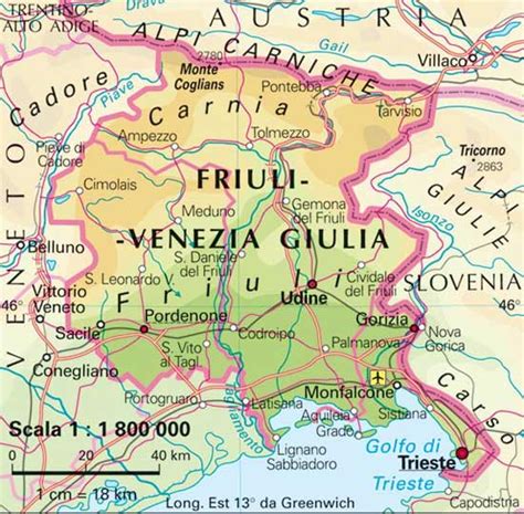 Mappa della regione Friuli-Venezia Giulia con evidenziato il Collio