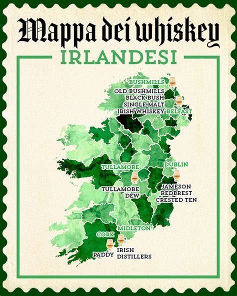 Mappa dell'Irlanda con evidenziate le distillerie di whiskey