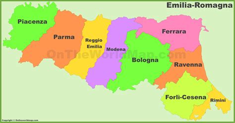 Mappa dell'Emilia-Romagna con evidenziate le province di Modena, Reggio Emilia e Parma