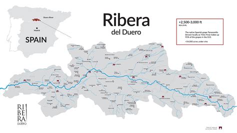 Mappa della Ribera del Duero con evidenziata la posizione di Vega Sicilia