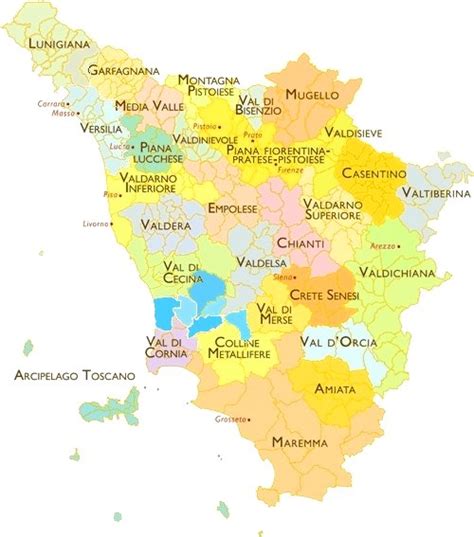 Vecchia mappa della Toscana con indicazione delle zone vinicole