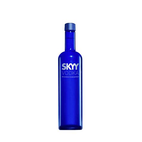 Bottiglia di Skyy Vodka con riflessi blu