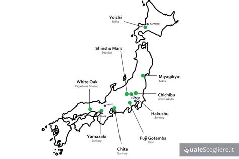 Mappa delle distillerie Nikka in Giappone