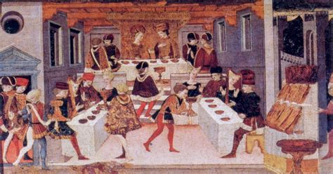 Un'illustrazione storica di un banchetto nuziale medievale